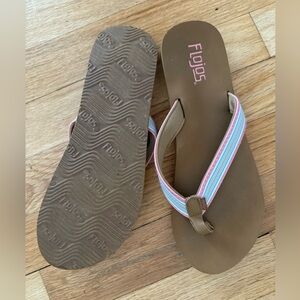 Flojos Tan Flip Flops with Pastel Striped Straps
